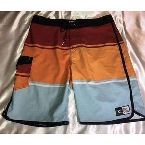 Rip Curl Live The Search Board Shorts Orange Blue Burgundy Swim Trunks Size 33